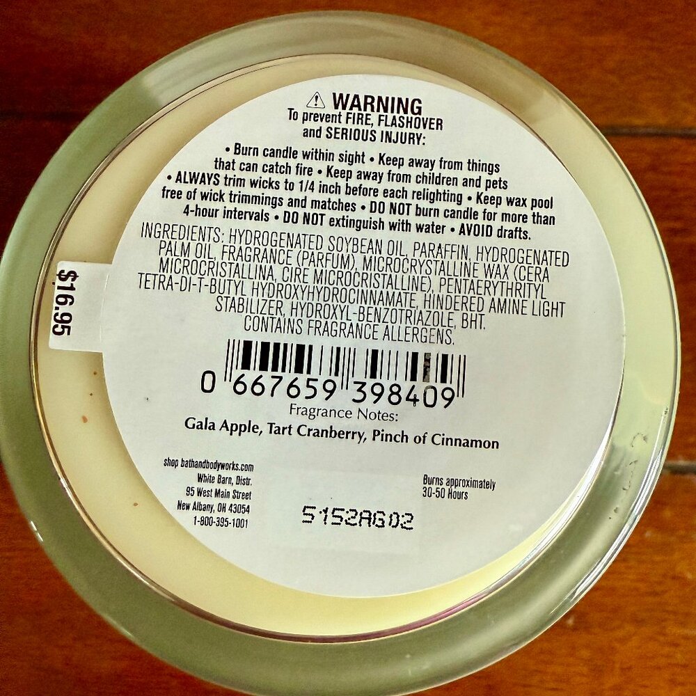 NEW CRANBERRY & GALA APPLE Single Wick Candle Bath & Body Works - Picture 3 of 3